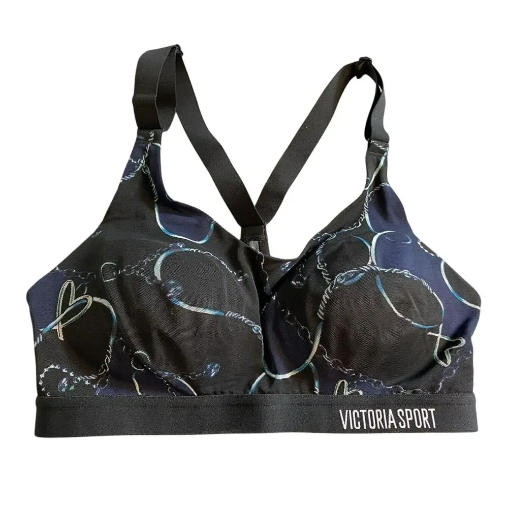 Victoria's Secret Sport Bra Incredible Lightweight 32C Black with Blue/White